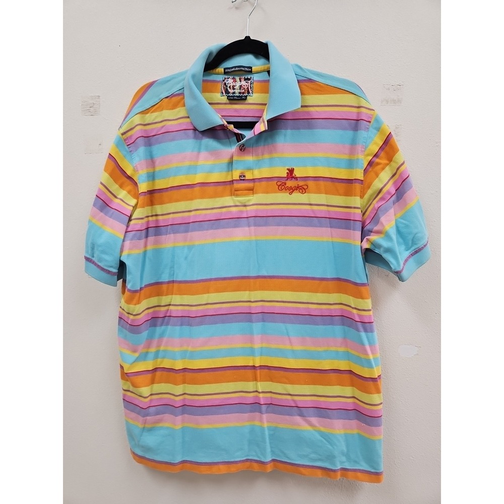 COOGI Polo Shirt Mens XXL Rugby Striped Multicolor Y2K Cool Rainbow Buttons